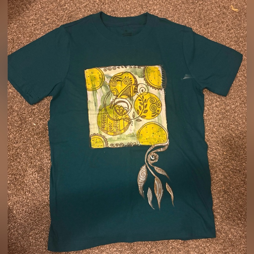 Teal handmade fabric design T-Shirt